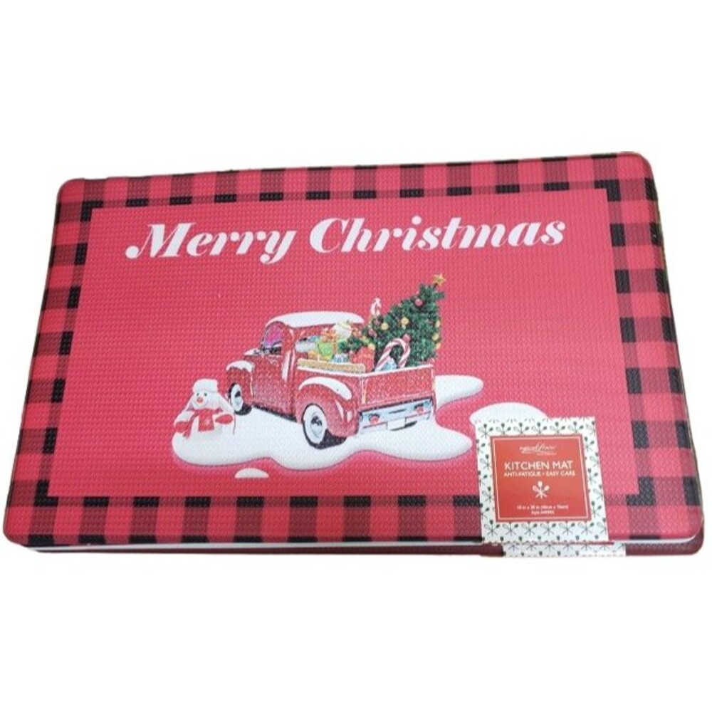 Anti-Fatigue PVC Floor Mat (18"x30") RED TRUCK WITH CHRISTMAS TREE ON ON RED, AL
